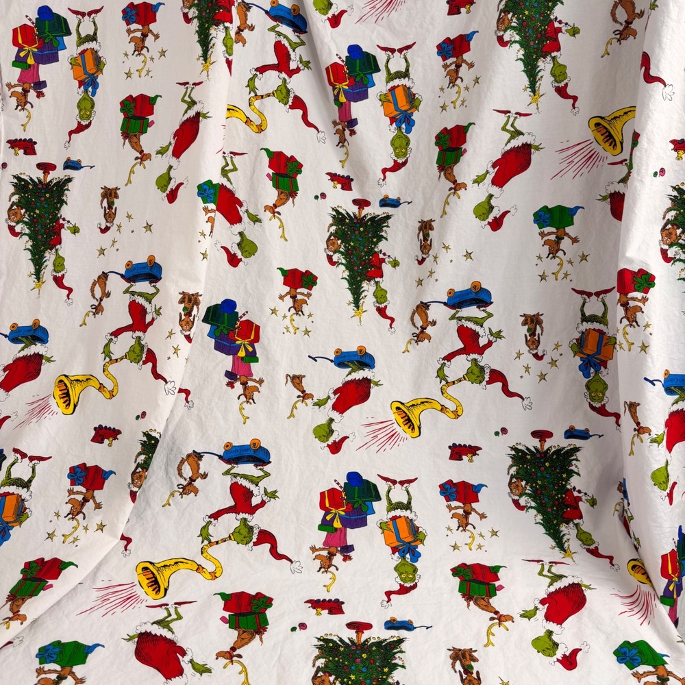 Pottery Barn Kids Flat Sheet Twin White The Grinch Holiday Christmas Bedding